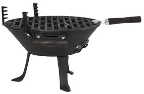 Gratar din fonta Muhler 104377, Ø30 cm, Carbune, Grilaj reglabil,Compact pentru calatorii, Negru
