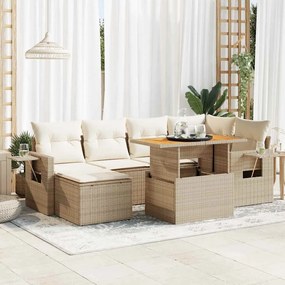 vidaXL Set canapele de grădină, 7 piese, cu perne, bej, poliratan