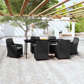 3099545 vidaXL Set de masă pentru grădină, 7 piese, cu perne, negru