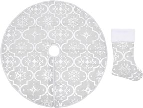 vidaXL Covor fustă de brad Crăciun cu șosetă, alb, 122 cm, țesătură