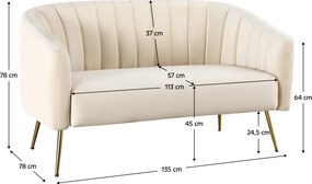 Canapea de design cu 2 locuri, ţesătură Velvet bej/gold crom-auriu, BAGY