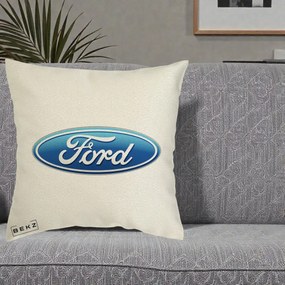 Perna Personalizata cu emblema Ford, 40x40 cm, Ecru, Husa Detasabila, Perna Inclusa, BEKZ®