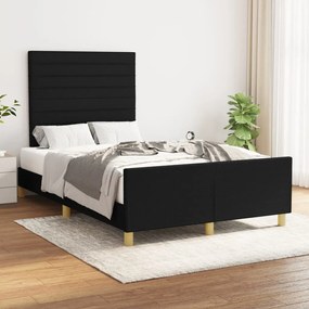 Cadru de pat cu tablie, negru, 120x200 cm, textil Negru, 120 x 200 cm, Benzi orizontale