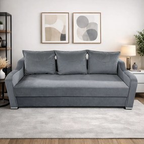 Canapea GIULIA extensibila, 3 locuri, cu lada de depozitare, catifea gri , 220x100x80 Gri