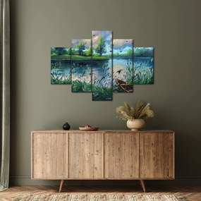 Tablou- Pictură în ulei, seară de vară lângă lac (150x105 cm)