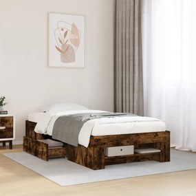 vidaXL Cadru pat fără saltea stejar fumuriu, 90x190 cm, lemn prelucrat