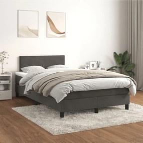 3141174 vidaXL Pat box spring cu saltea, gri închis, 120x200 cm, catifea