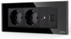 Priza Dubla Schuko + TV + Internet cu Rama din Sticla LUXION, Standard Italian, 6M