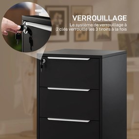 HOMCOM Sertar de birou cu roți cu 3 sertare și lacăt, mobilier depozitare birou pe roți, 40 x 40 x 63,5 cm, negru | Aosom Romania