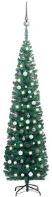 Brad Craciun artificial subtire LED-urigloburi, verde, 240 cm Verde si gri, 240 x 61 cm, 1