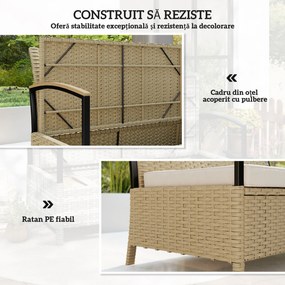 Outsunny Bancă de Depozitare 125L cu Pernă Confortabilă, din Metal, 123x70x82 cm, Bej | Aosom Romania