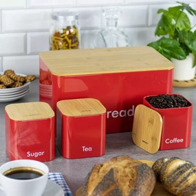 Set de cutii pentru pâine cu recipiente Kinghoff KH 1085, 4 buc., email, bambus/oțel, roșu