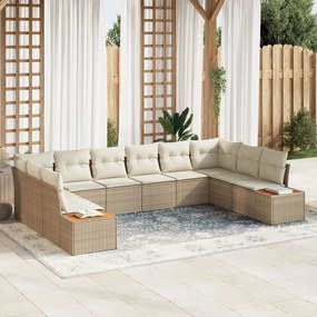 vidaXL Set de canapele pentru grădină cu pernă 10 pcs Bej Rattan poli