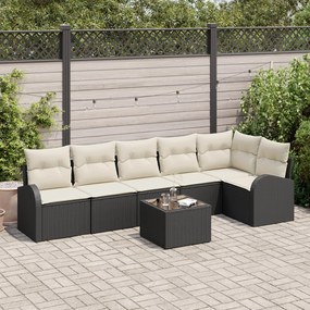 vidaXL Set de canapele pentru grădină cu pernă 7 pcs Negru Rattan poli