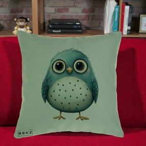 Perna Decorativa Pasare Teal cu Buline Teal, 40x40 cm, Verde, Husa Detasabila, Perna Inclusa, BEKZ®