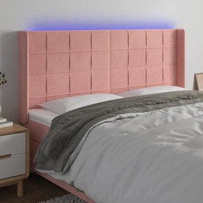 3124107 vidaXL Tăblie de pat cu LED, roz, 163x16x118/128 cm, catifea