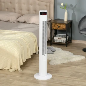 HOMCOM Ventilator de Turn cu Panou LED, 3 Viteze, 4 Moduri, 45W, Telecomandă, Alb | Aosom Romania