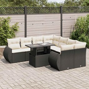 3326607 vidaXL Set mobilier de grădină cu perne, 9 piese, negru, poliratan