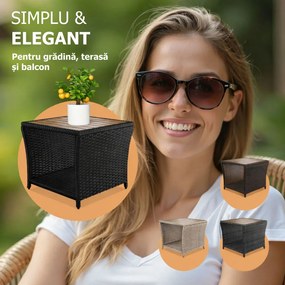 Măsuță auxiliară din poliratan ROCCO cu lemn de acacia, 40x45x45cm, negru/maro Casaria