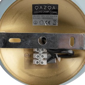 Plafonieră Art Deco din alamă cu sticlă albastră - Pallon