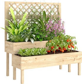 Outsunny Jardinieră înaltă cu spalier 2 niveluri cutie de flori cu 2 jardiniere, lemn 108 x 62 x 120 cm | Aosom Romania