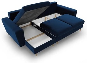 Colțar albastru extensibil, cu spațiu de depozitare cu tapițerie din catifea Kyoto – Cosmopolitan Design