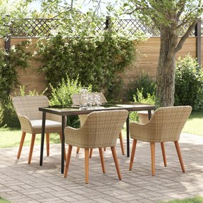 vidaXL Set de dining pentru grădină 5 piese Bej din Ratan Poly
