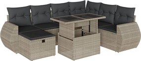 vidaXL Set mobilier de grădină cu perne, 8 piese gri deschis poliratan