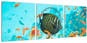 Tablou lumii submarine (cu ceas) (90x30 cm)