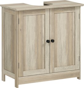 HOMCOM Mobilier sub lavoar, Mobilier de baie dulap cu 2 uși, Etajeră reglabilă, Rezistent la umiditate, 60 x 30 x 60 cm, Gri | Aosom Romania