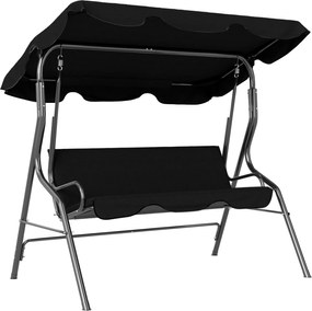 Outsunny Balansoar de Grădină 3 Locuri cu Acoperiș Reglabil și Perne Moi din Poliester, Capacitate 240 kg, 170x110x153 cm, Negru | Aosom Romania