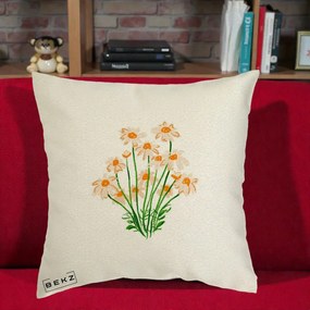 Perna Decorativa Margarete Camp, 40x40 cm, Ecru, Husa Detasabila, Perna Inclusa, BEKZ®