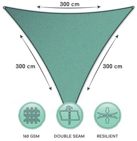 Parasolar triunghiular, 3 × 3 × 3 m, poliester, respirabil