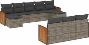 vidaXL Set mobilier de grădină cu perne, 10 piese, gri, poliratan
