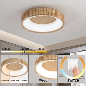 Brilagi - Plafonieră LED FALCON WOOD MODERN, 30W, 230V, Ø45 cm, corp din lemn