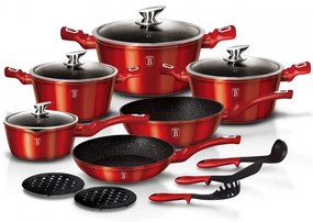 Set oale si tigai marmorate ( 15 piese ) din aluminiu forjat Burgundy Metallic Line Berlinger Haus BH 1226N