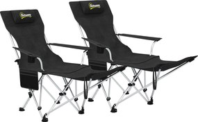 Outsunny Set de 2 Scaune de Camping Pliabile cu Suport pentru Picioare Detașabil, 82x100x88 cm, Negru | Aosom Romania