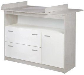 Comodă de copii albă joasă cu aspect de lemn de stejar cu masă de schimbat 117x98 cm Julia – Roba