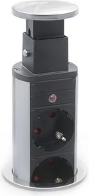 Priză încorporabilă în blat Elevator GTV, 3 prize Schuko, gri, D:60 mm Gri, Metal/ Plastic, D:60 mm