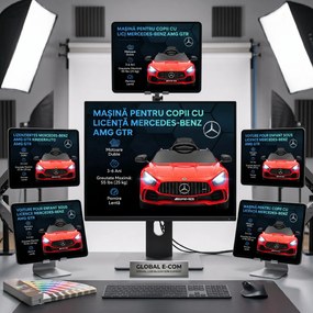 AIYAPLAY Mașină electrică pentru copii Mercedes-AMG GTR, 2 motoare, telecomandă, 3-5 km/h, roșu, 3-6 ani | Aosom Romania