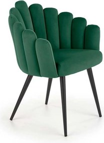 Scaun tapitat K410, verde/negru, stofa catifelata/metal, 65x62x85 cm