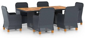 vidaXL Set mobilier exterior cu perne, 7 piese, gri închis, poliratan
