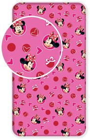 Cearceaf pentru copii roz din bumbac cu elastic 90x200 cm Minnie "Hearts" – Jerry Fabrics