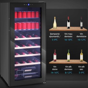 HOMCOM Vitrină Frigorifică pentru Vinuri 20 Sticle 92L, Temperatura Reglabilă 5-18℃, Frigider Vinuri Silențios cu Sticlă Anti-UV, Rafturi, Compresor, Display Touch și LED, Clasa G | Aosom Romania