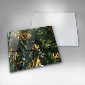 Placă protecție plita Frunze de monstera aurii