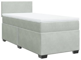 3286228 vidaXL Pat box spring cu saltea, gri deschis, 100x200 cm, catifea