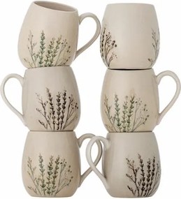 Set 6 căni din ceramică, natur, cu ilustrații botanice pictate manual, 10x10.5 cm, „Bea"