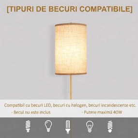 HOMCOM Lampadar cu Abajur din In și Dulie E27, In și Oțel, 25,5x25,5x157 cm, Auriu | Aosom Romania