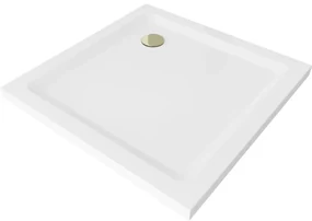Mexen Flat cadă pentru duș pătrată slim 90 x 90 cm, Albă, sifon Aurie - 40109090G