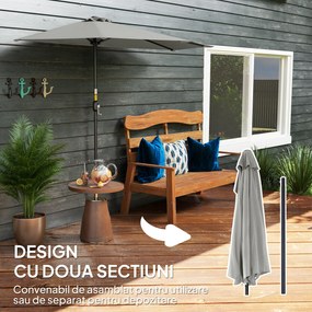 Outsunny Umbrela Semicirculara de Perete pentru Gradina cu Deschidere cu Manivela din Poliester, Gri 269x138x236cm | Aosom Romania